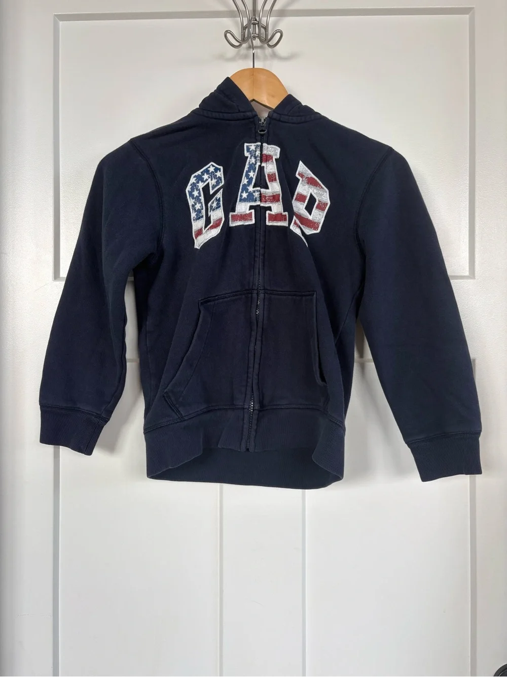GAP Kids Navy Zip-Up Hoodie with Stars & Stripes, USA Flag Logo Gap Size Medium